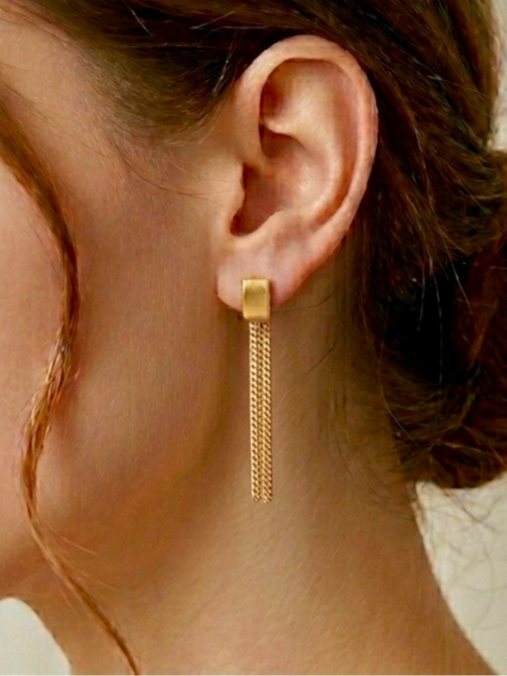 Yellow Gold Plated 925 Sterling Silver Dangle Tassel Snake Chain Earrings, 4.33g
